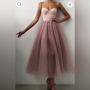 HELLYMOON | ✨NWOT✨ A Line Midi Blush Pink Tulle Gown with Sweetheart Bodice